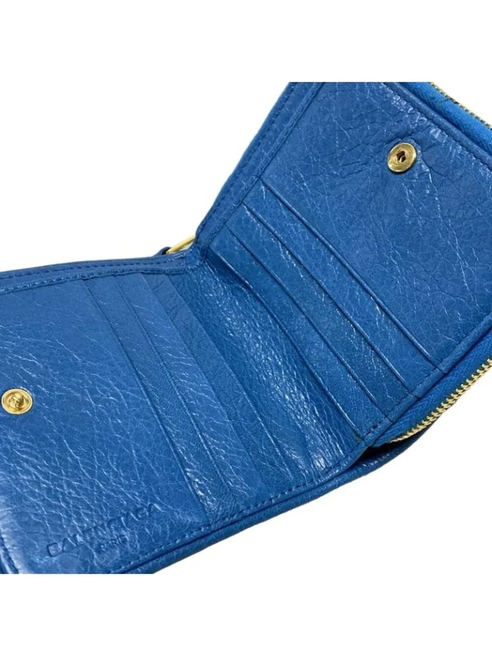 ★SOLD★ Balenciaga Bifold Wallet Billfold Blue Zip Around Leather - Picture 3 of 7
